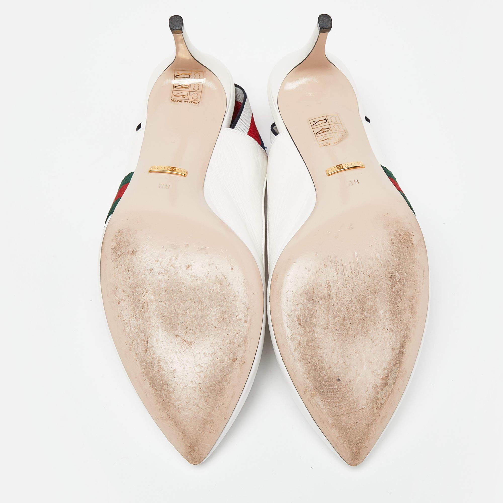 Gucci White Leather Sylvie Accent Slingback Pumps Size 39 For Sale 1