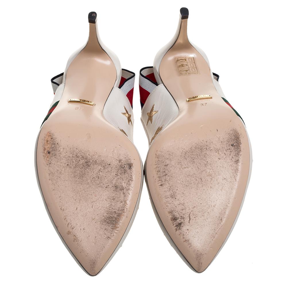 Gucci Weiß Leder Sylvie Bienen und Stern Slingback Pumps Größe 37 Damen