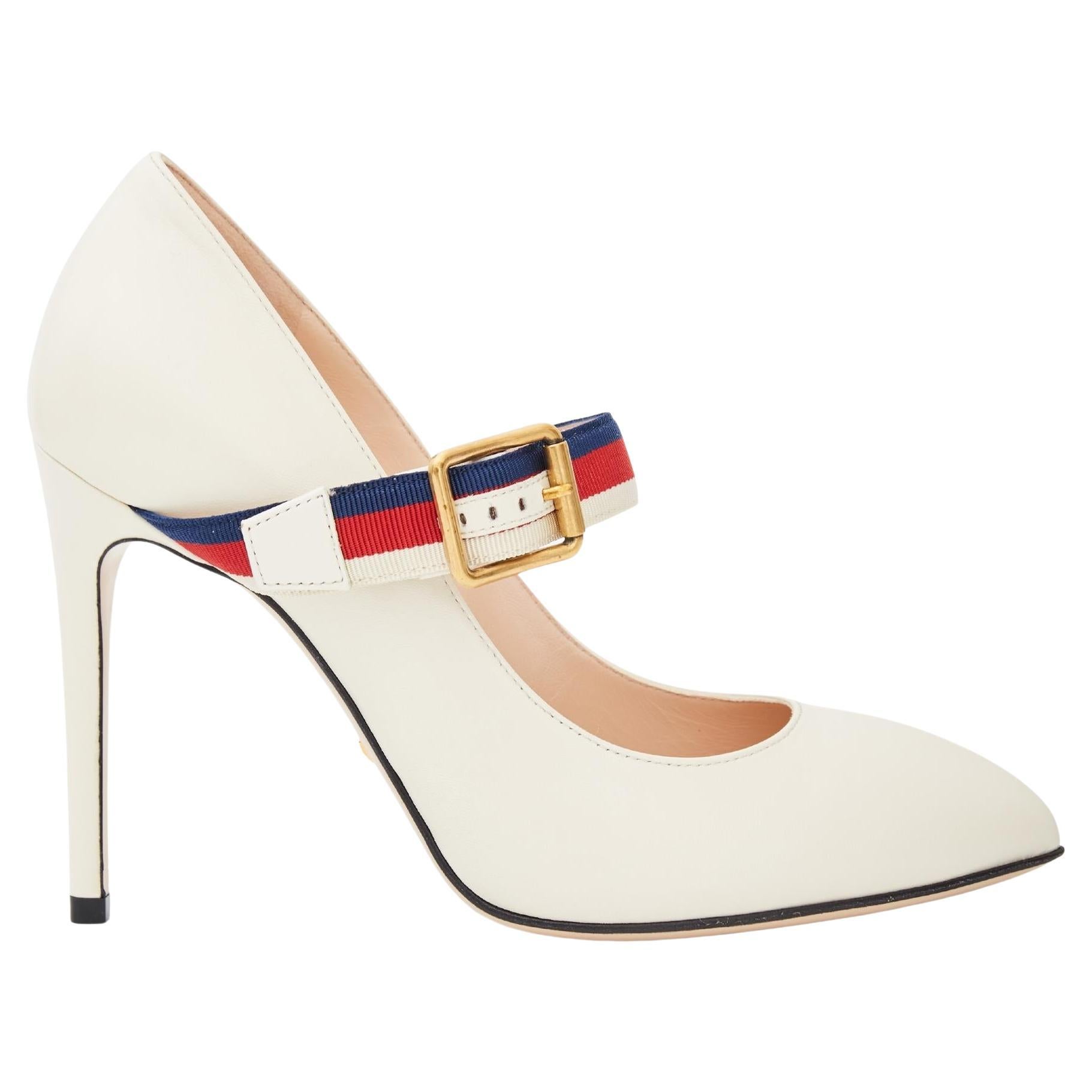 Gucci White Leather Sylvie Mary Jane Pumps 475085 (EU 40) at 1stDibs