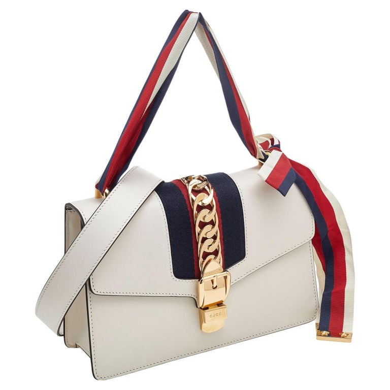 Gucci White Leather Sylvie Small Shoulder Bag at 1stDibs