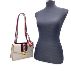 Gucci White Leather Sylvie Small Signature Web Shoulder Bag