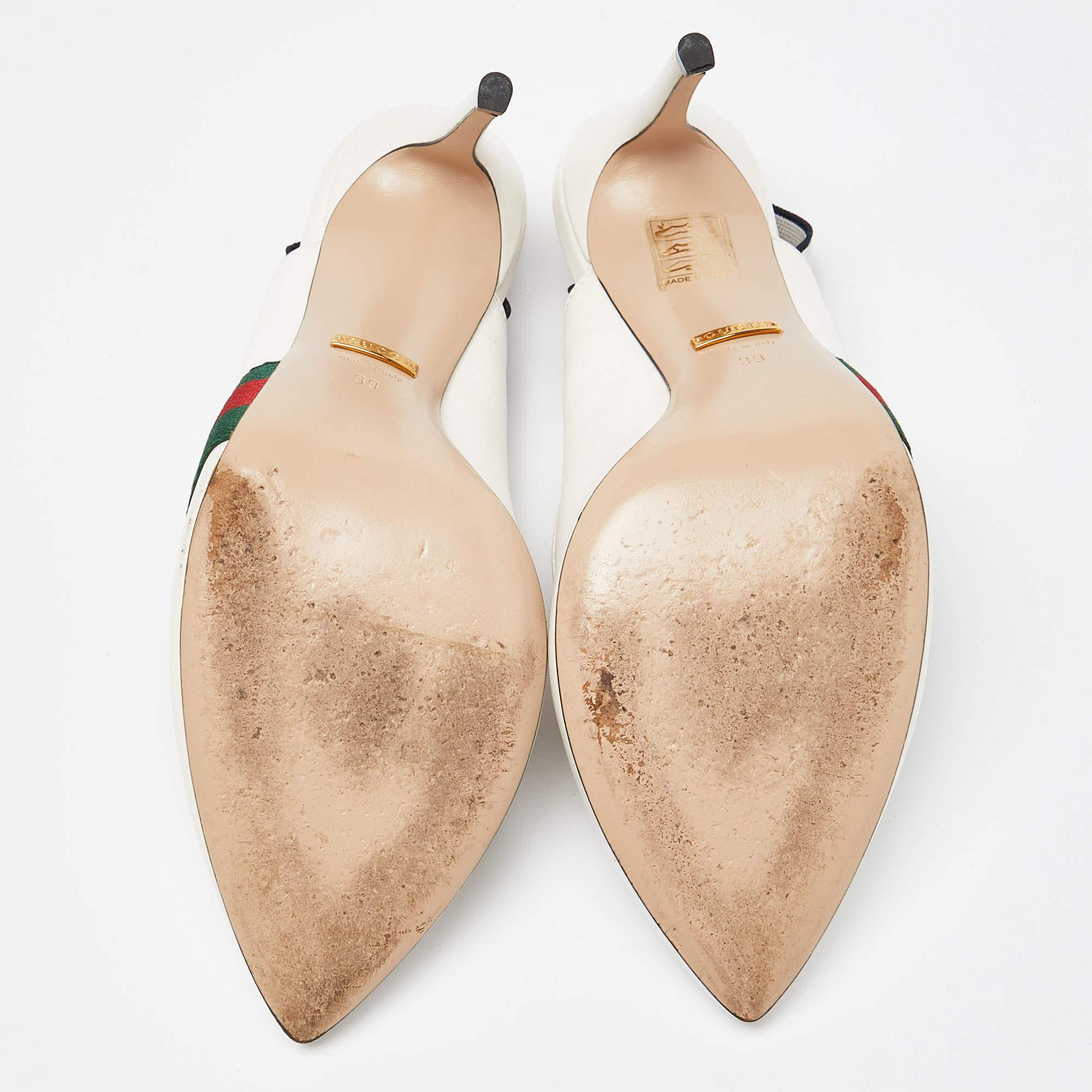 Gucci White Leather Sylvie Web Pointed Toe Slingback Pumps Size 39 2
