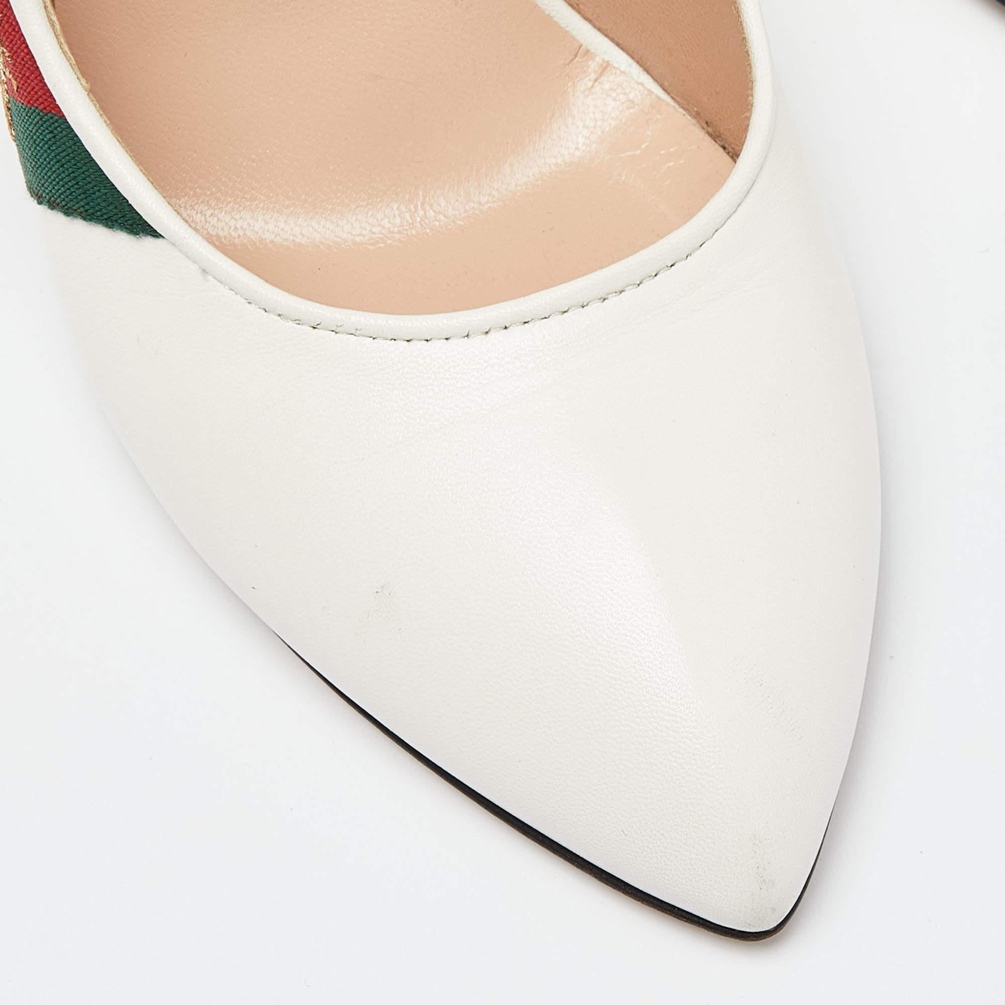 Gucci White Leather Sylvie Web Pointed Toe Slingback Pumps Size 39 3
