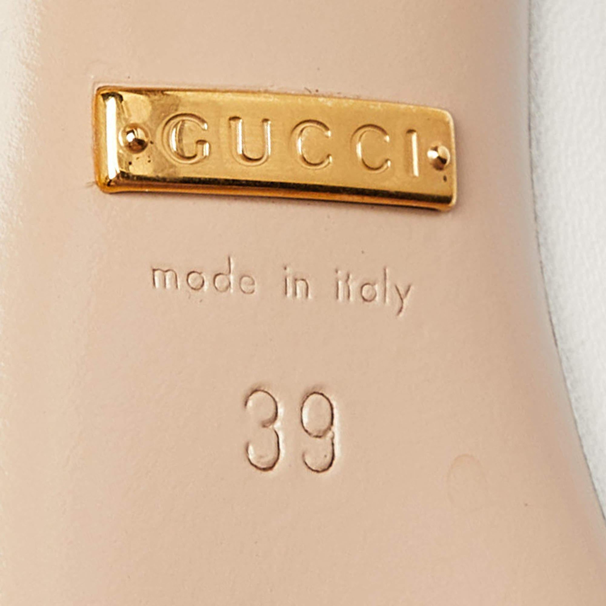 Gucci White Leather Sylvie Web Pointed Toe Slingback Pumps Size 39 4