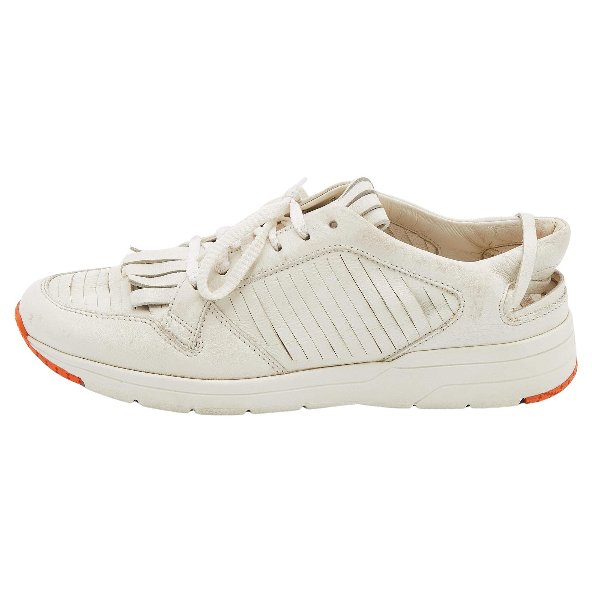 Gucci White Leather Tassel Low Top Sneakers Size 36.5 For Sale