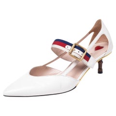 Gucci White Leather Unia Pointed Toe Pumps Size 36.5
