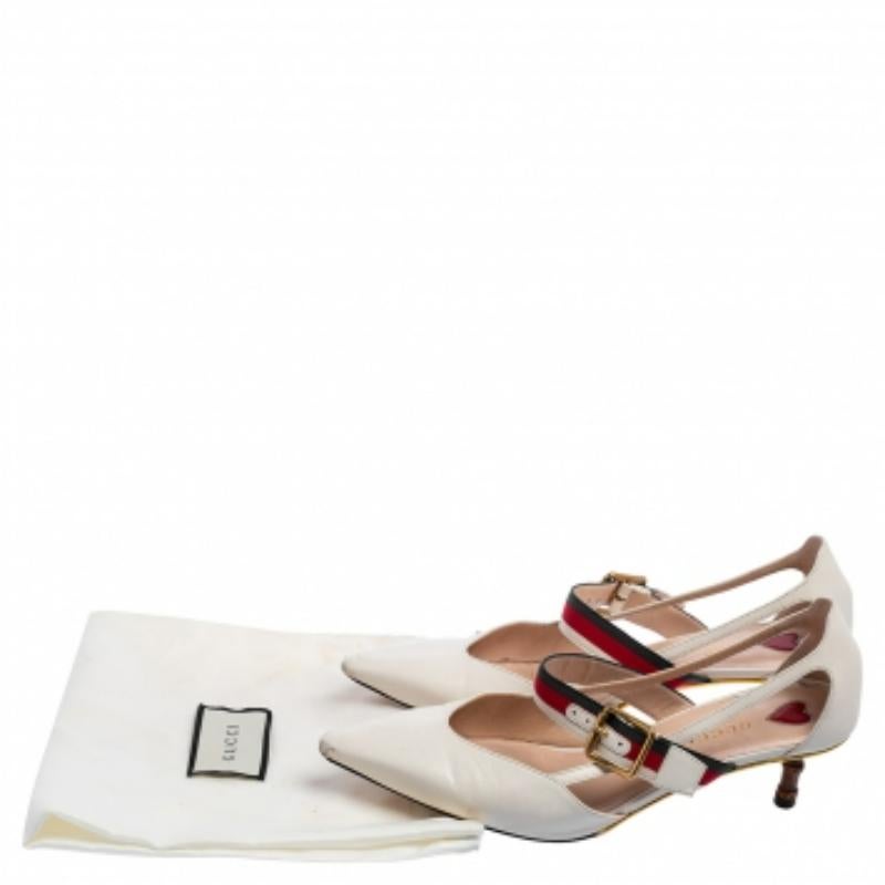Gucci White Leather Unia Pumps Size 37 In Fair Condition In Dubai, Al Qouz 2