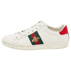 Gucci White Leather Web Ace Bee Embroidered Sneakers Size 37.5