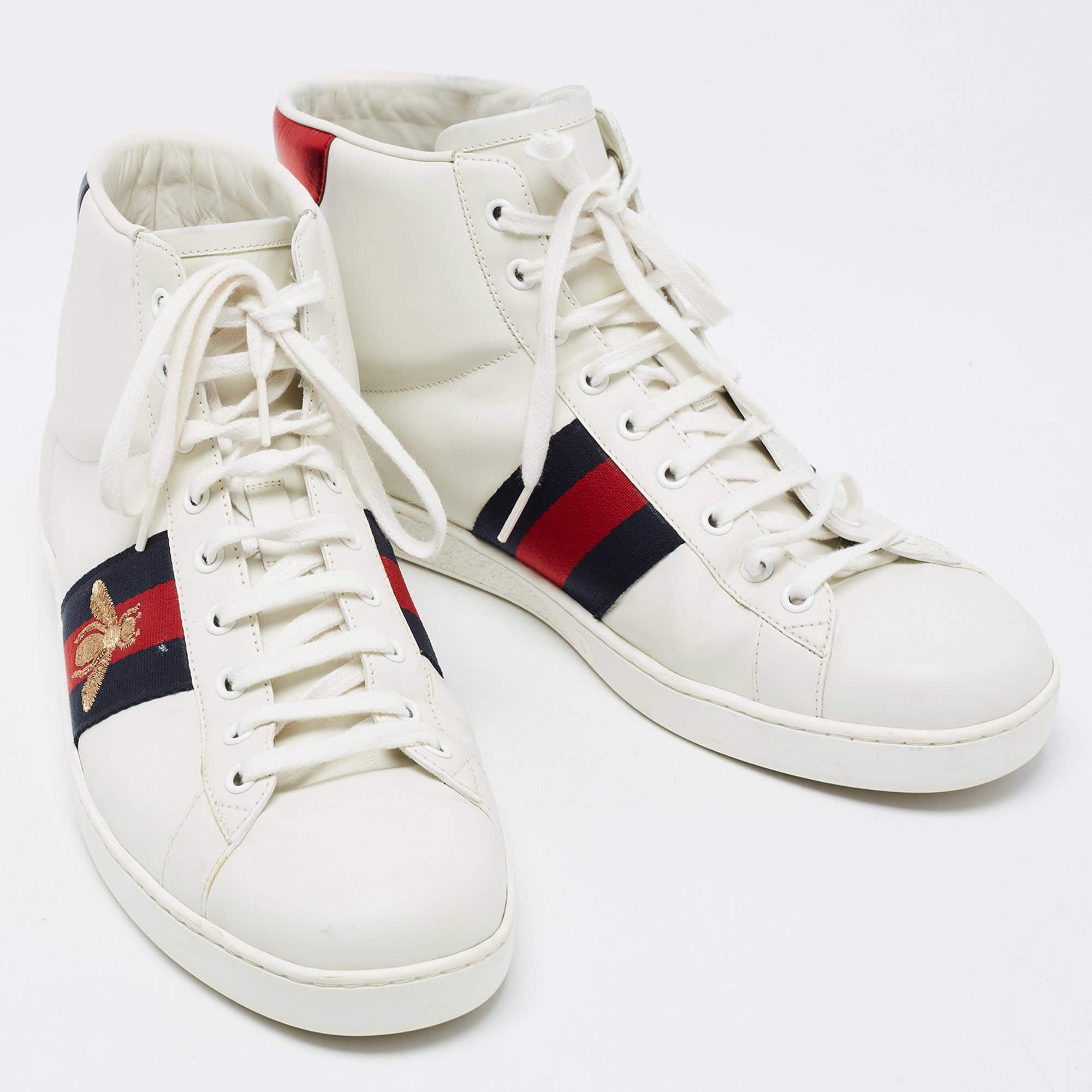 Women's Gucci White Leather Web Ace High Top Sneakers Size 43