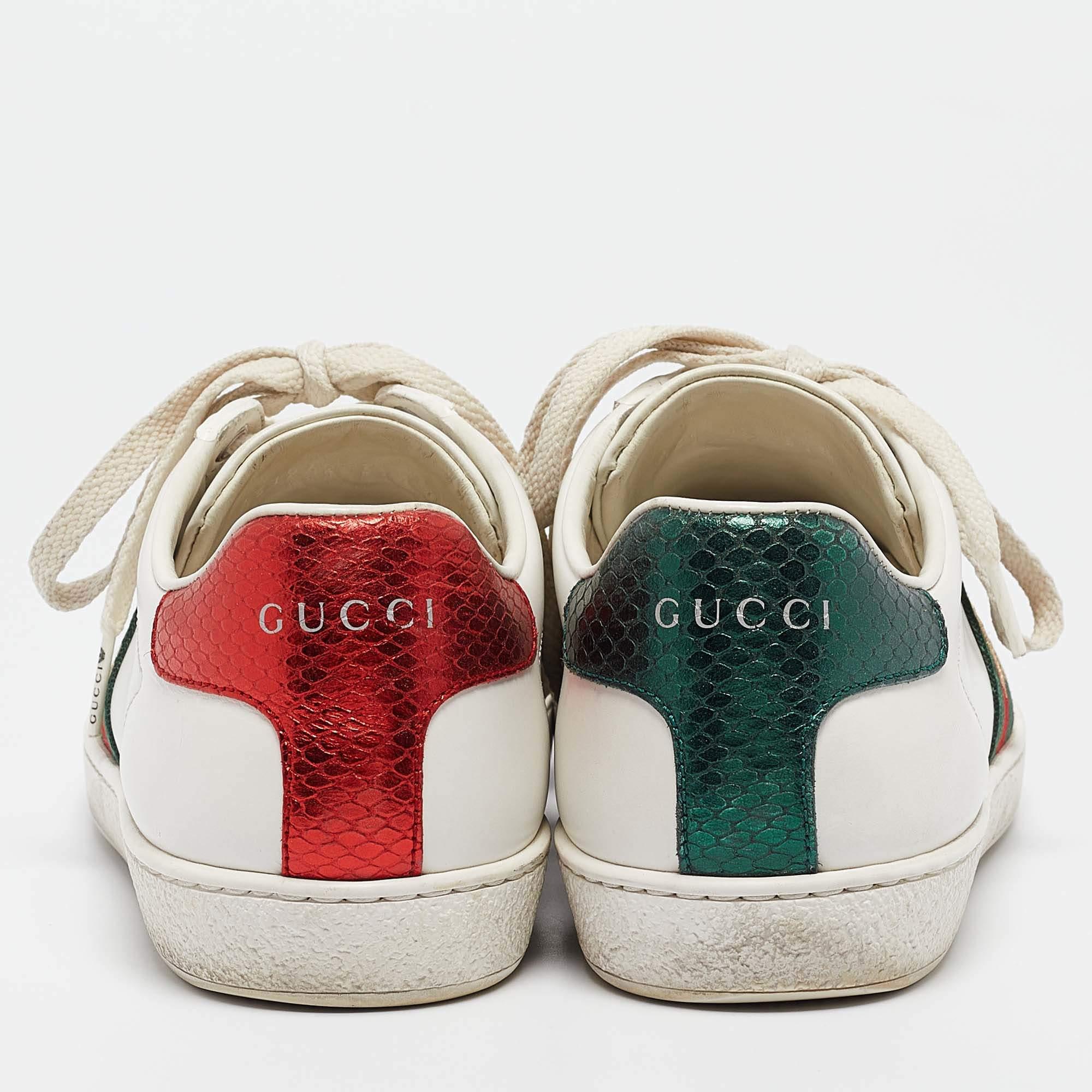 Women's Gucci White Leather Web Ace Lace Up Sneakers Size 37.5