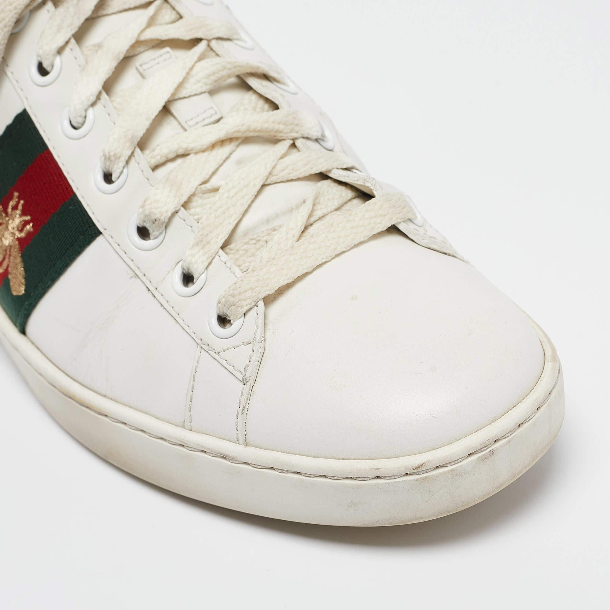 Gucci White Leather Web Ace Lace Up Sneakers Size 37.5 2