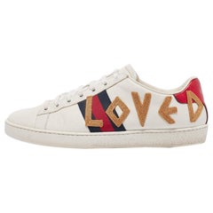 Gucci Weiß Leder Web Ace Lace Up Sneakers Größe 38