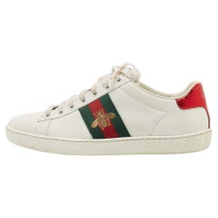 Gucci White Leather Web Ace Low Top Sneakers 
