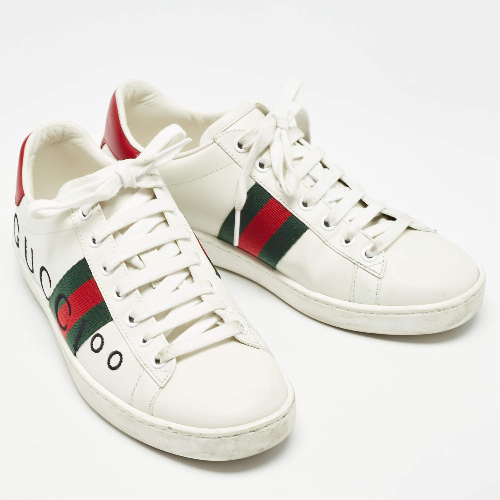 Women's Gucci White Leather Web  Ace Low Top Sneakers Size 37 For Sale