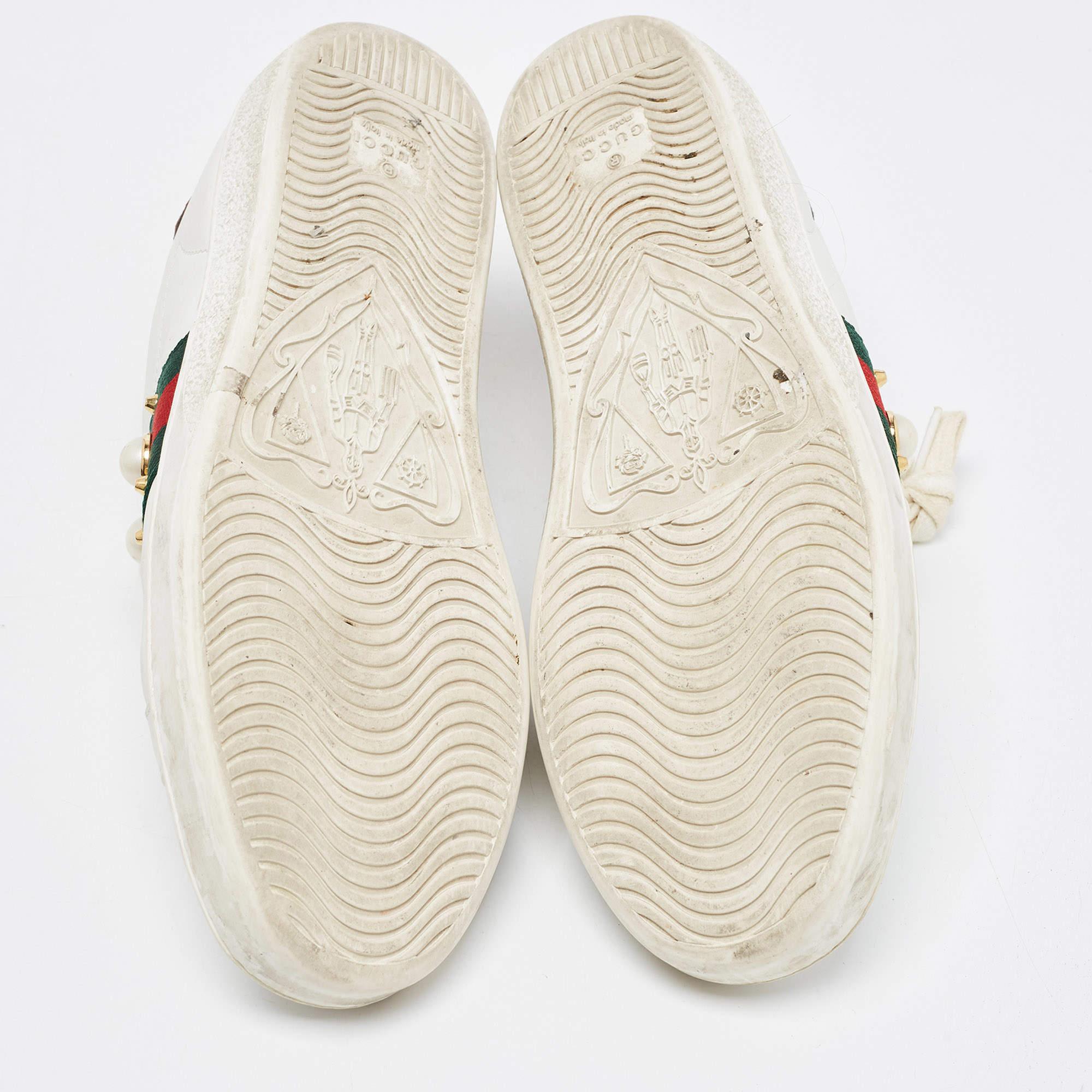 Gucci White Leather Web Ace Low Top Sneakers Size 37.5 For Sale 4
