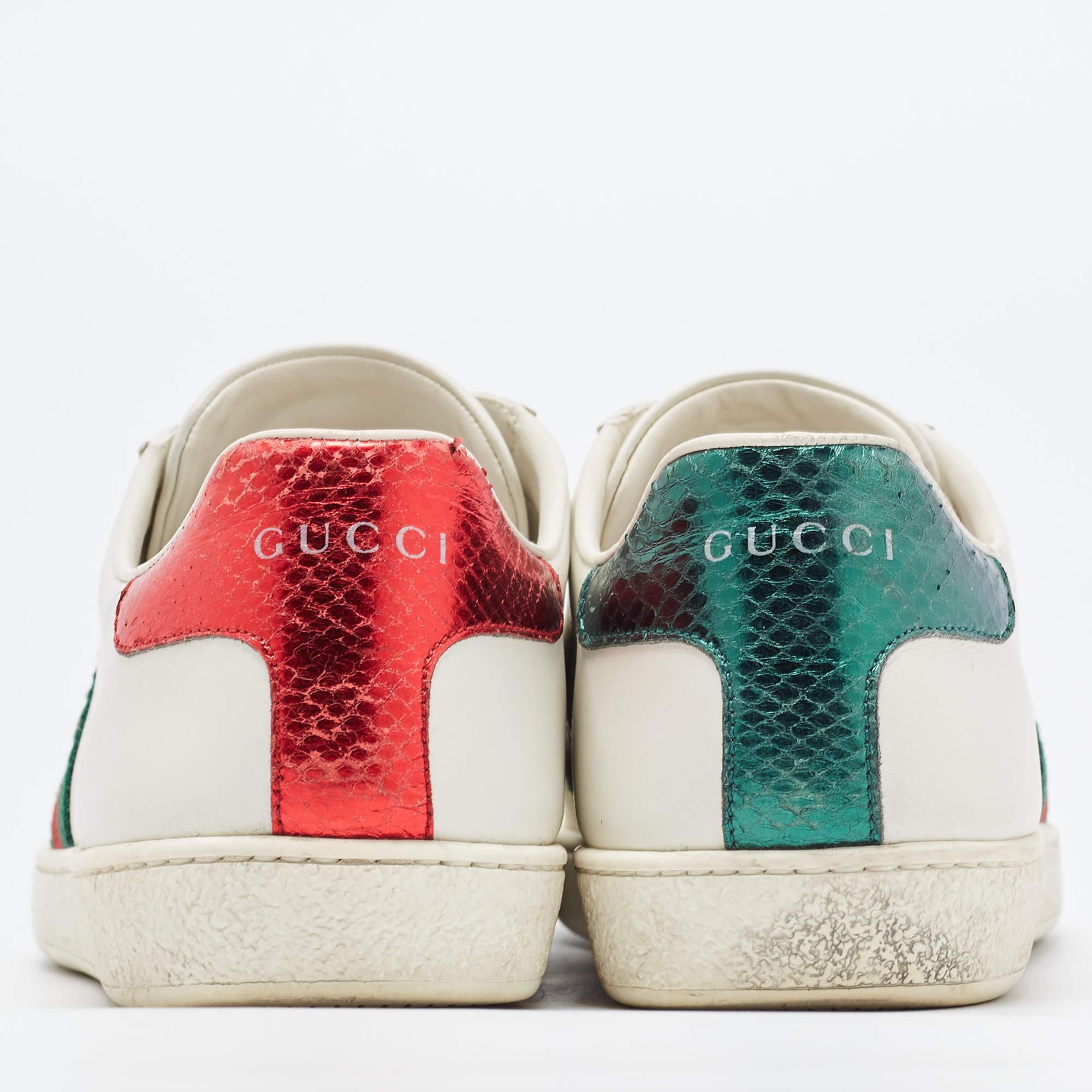 Gucci White Leather Web Ace Low Top Sneakers Size 38 2