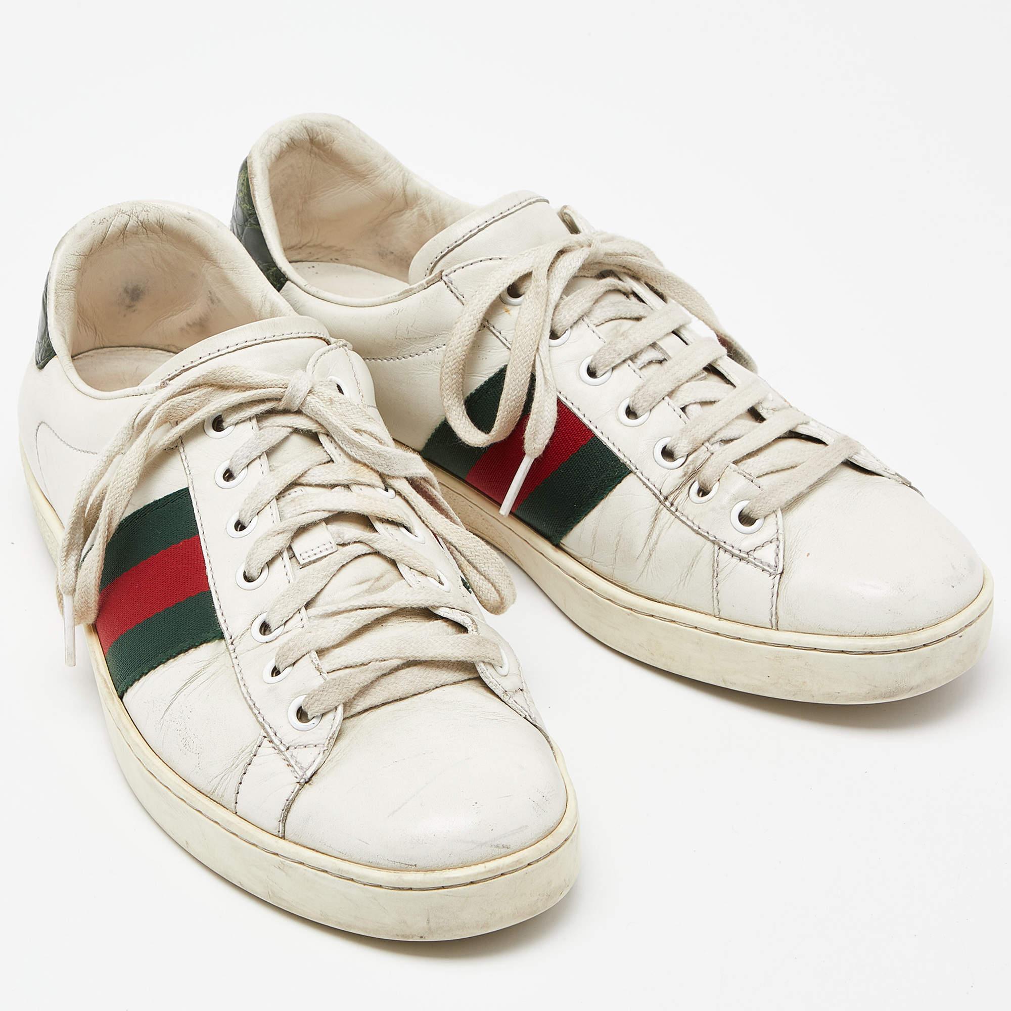Gucci Blanco Cuero Web Ace Low Top Sneakers Size 42.5 en venta 1