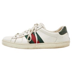 Used Gucci White Leather Web Ace Low Top Sneakers Size 42.5