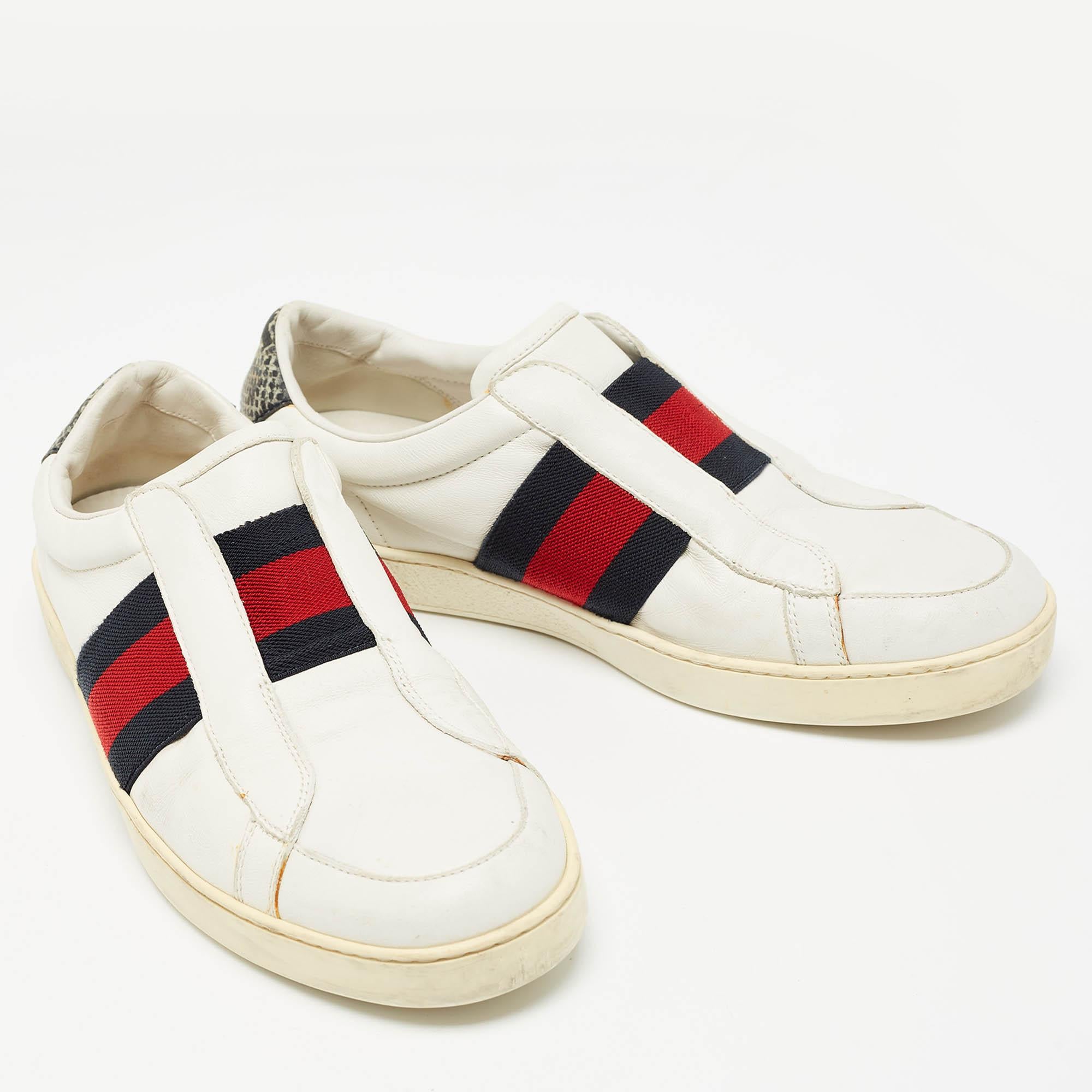 Gucci Weiß Leder Web Ace Slip On Turnschuhe Größe 40,5 Herren im Angebot