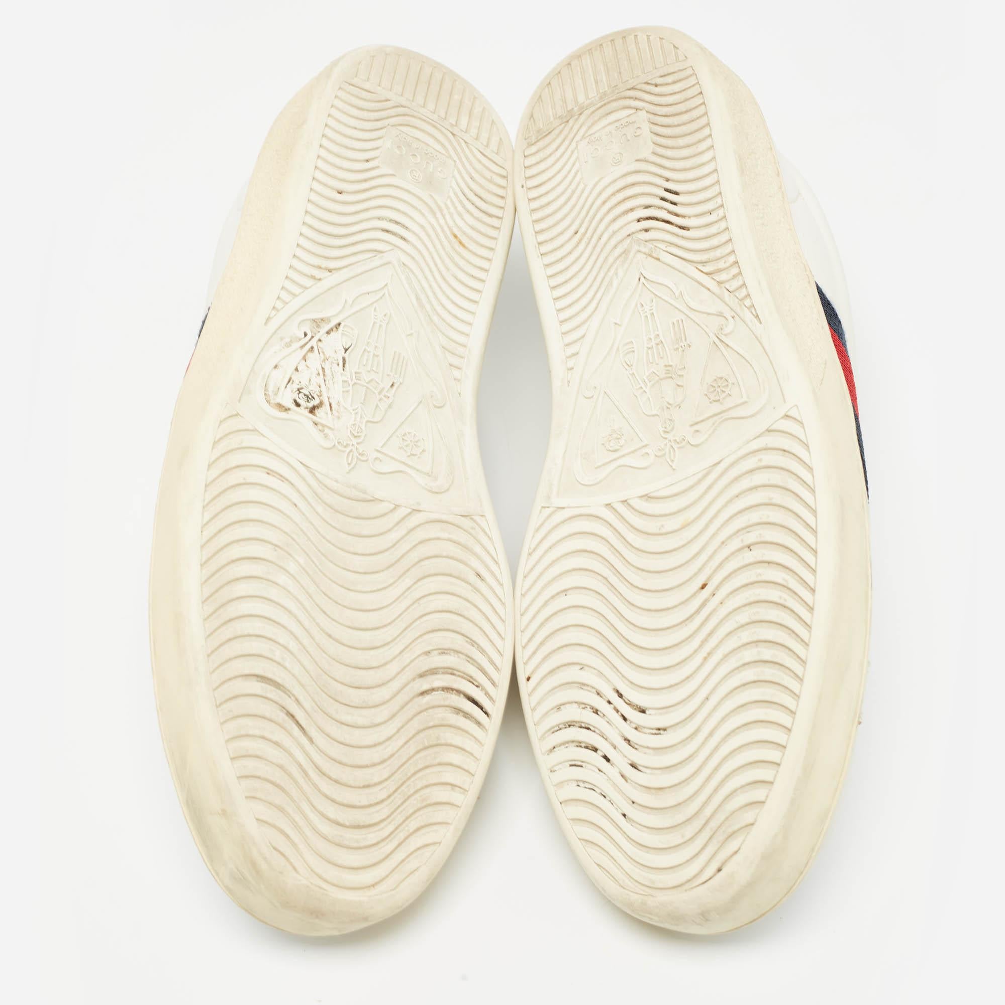 Gucci Weiß Leder Web Ace Slip On Turnschuhe Größe 40,5 im Angebot 2