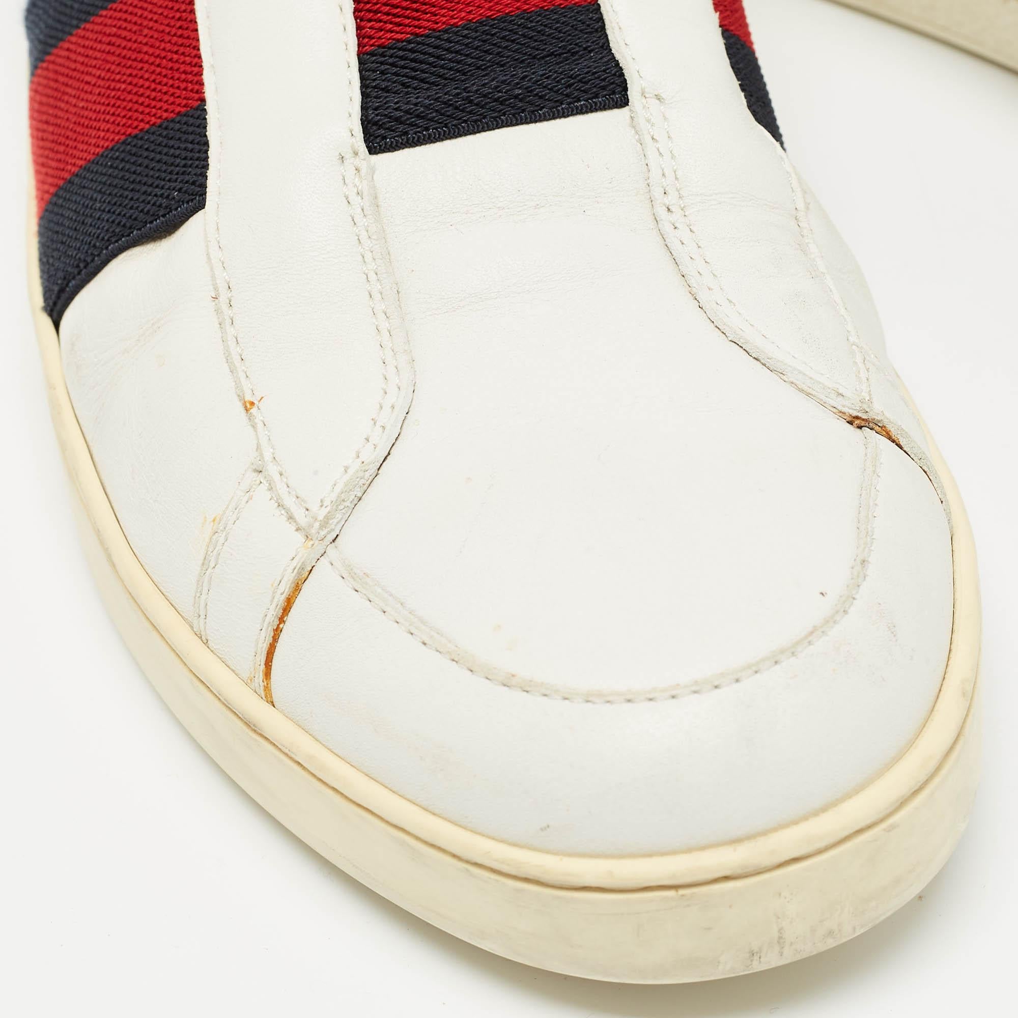 Gucci Weiß Leder Web Ace Slip On Turnschuhe Größe 40,5 im Angebot 4