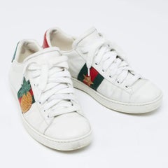 Gucci Web Ace Turnschuhe aus weißem Leder Größe 34,5