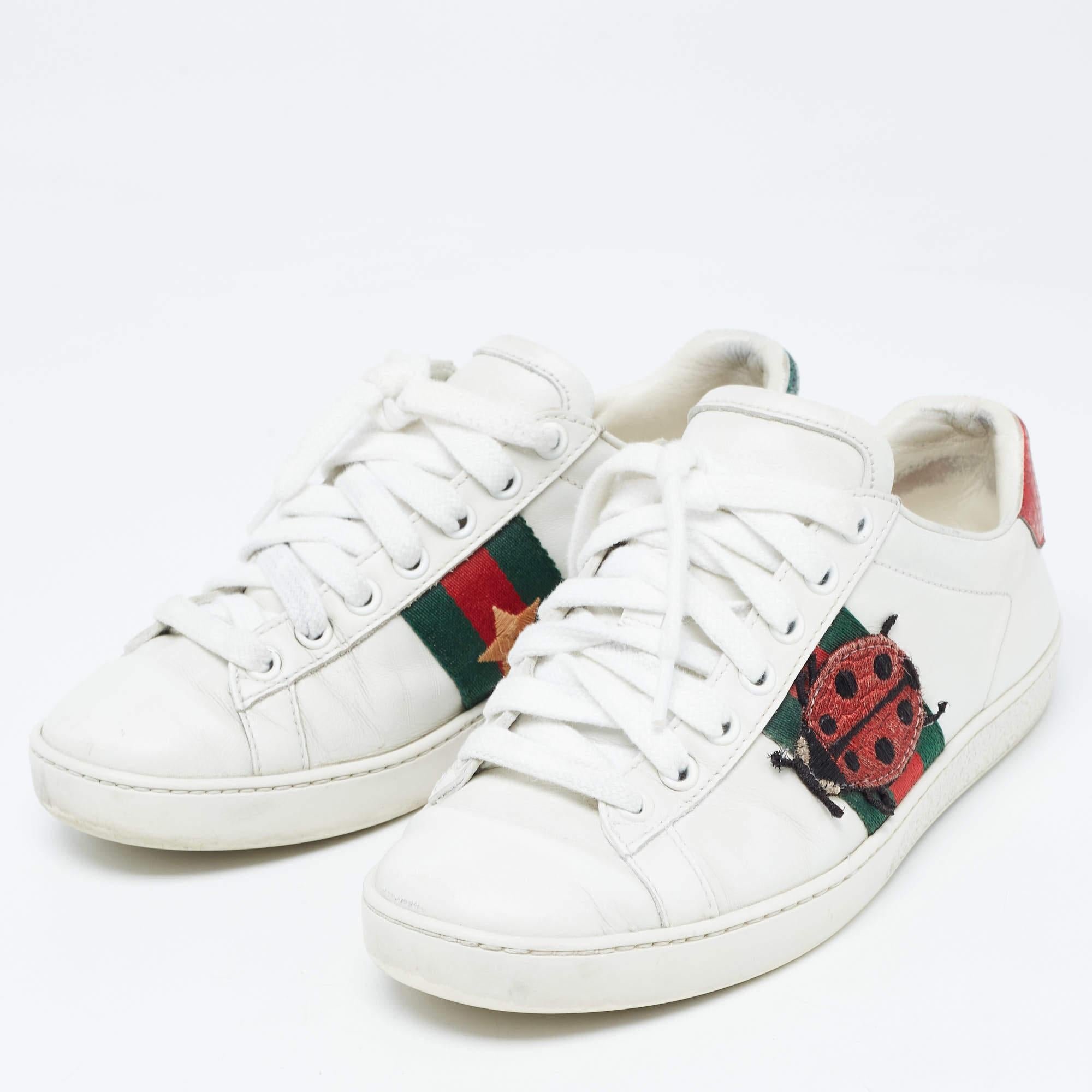 Women's Gucci White Leather Web Ace Sneakers Size 34.5 For Sale