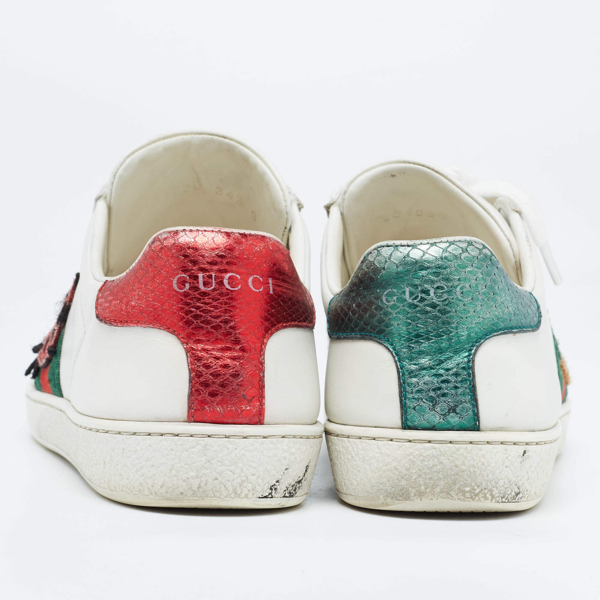 Gucci White Leather Web Ace Sneakers Size 34.5 For Sale 2