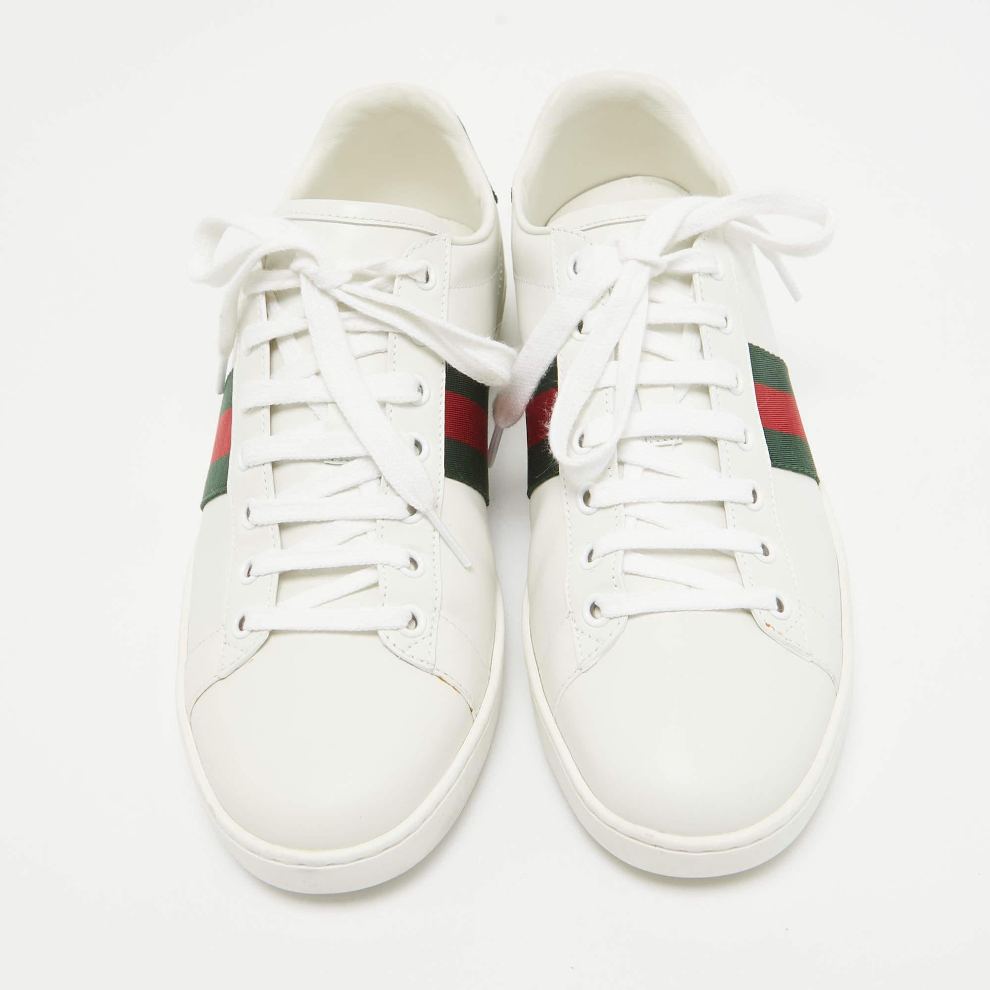 Gray Gucci White Leather Web Ace Sneakers Size 39.5