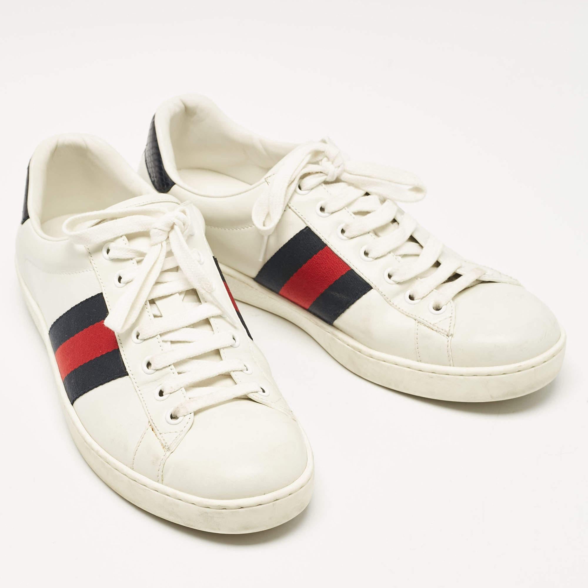 Men's Gucci White Leather Web Ace Sneakers Size 42.5