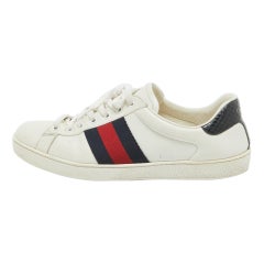 Used Gucci White Leather Web Ace Sneakers Size 42.5