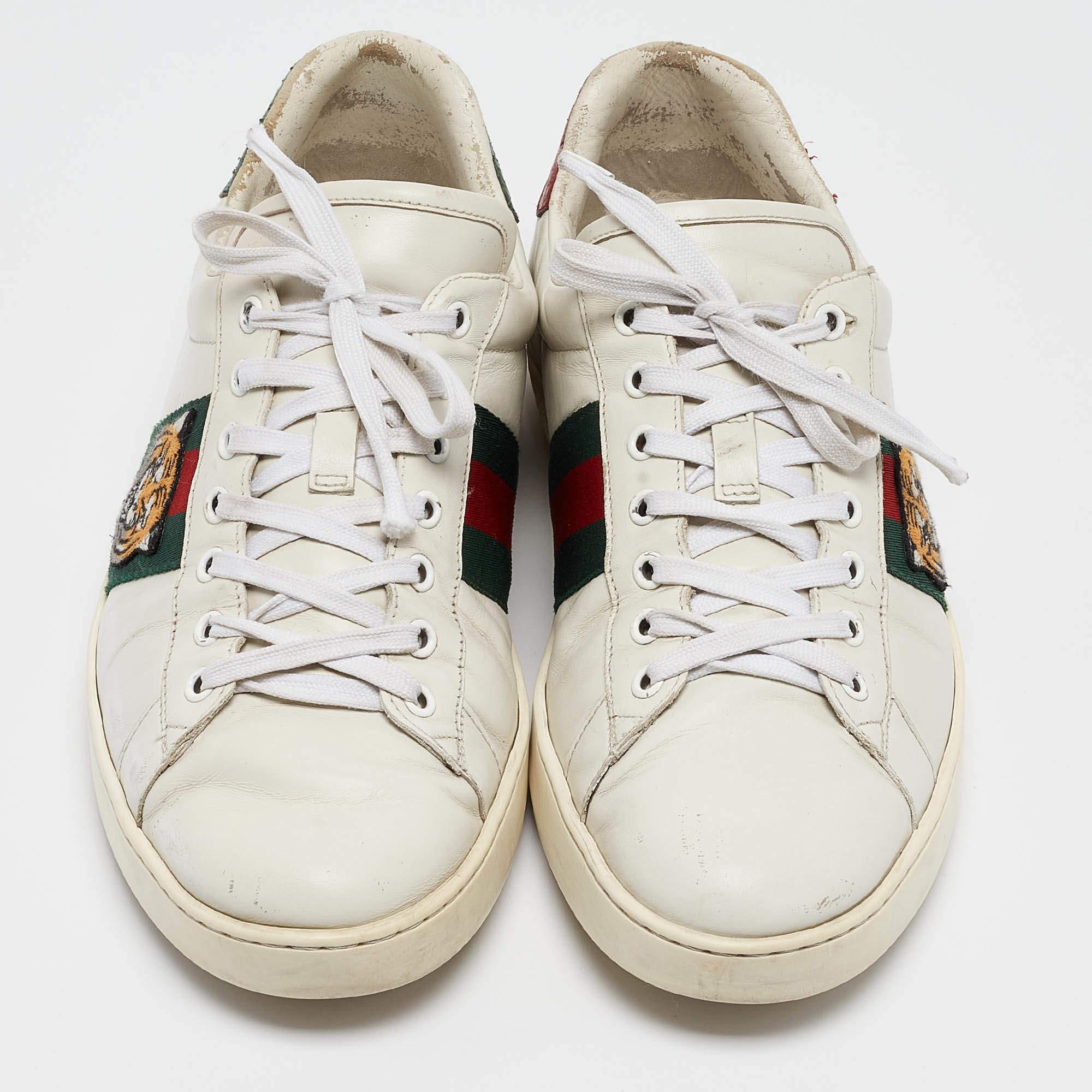 Gucci White Leather Web Ace Sneakers Size 46 In Fair Condition In Dubai, Al Qouz 2