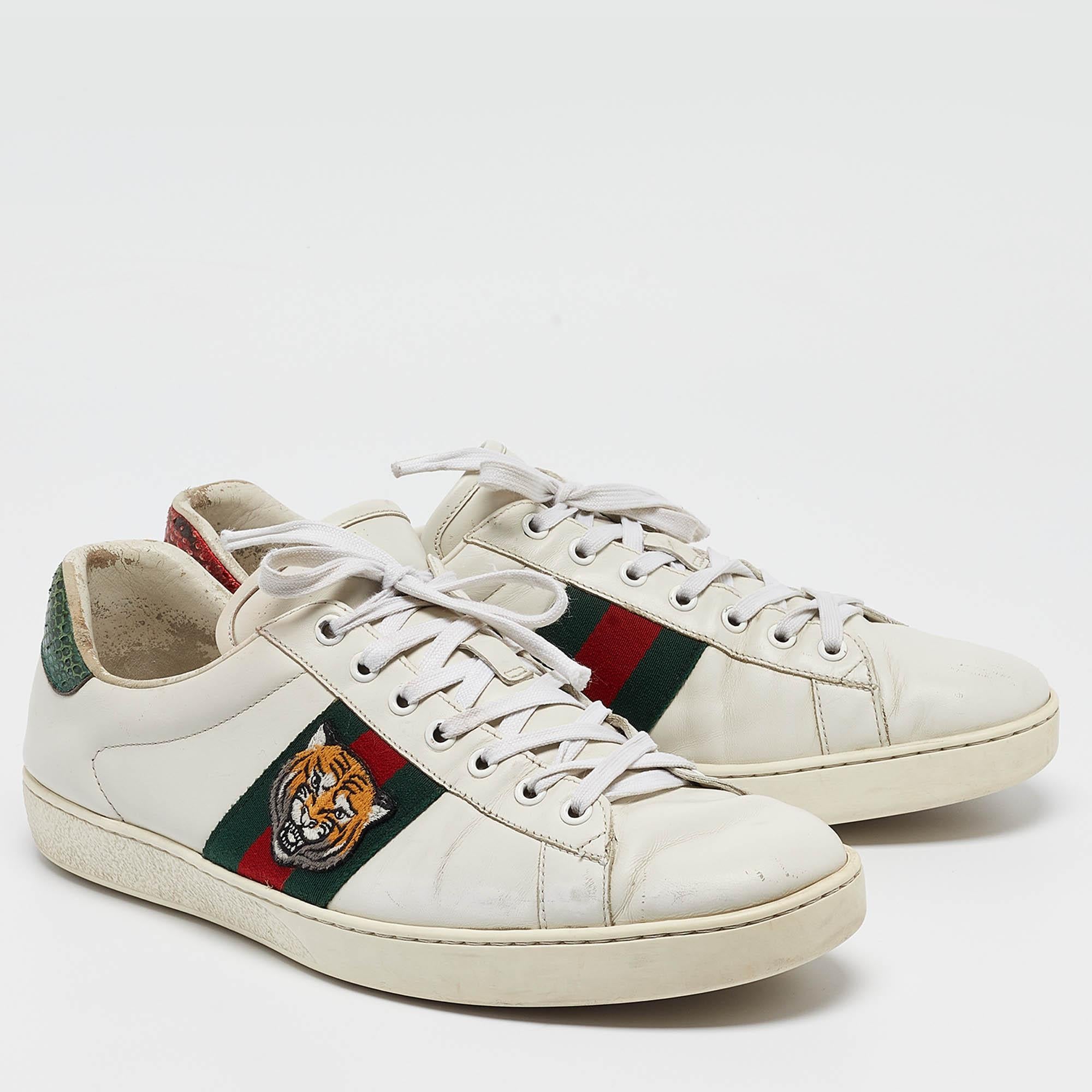 Men's Gucci White Leather Web Ace Sneakers Size 46