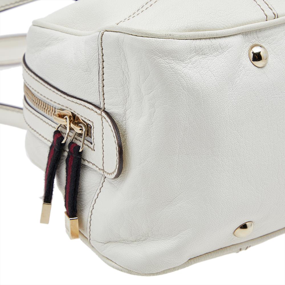 Gucci White Leather Web Bow Bowling Bag 3