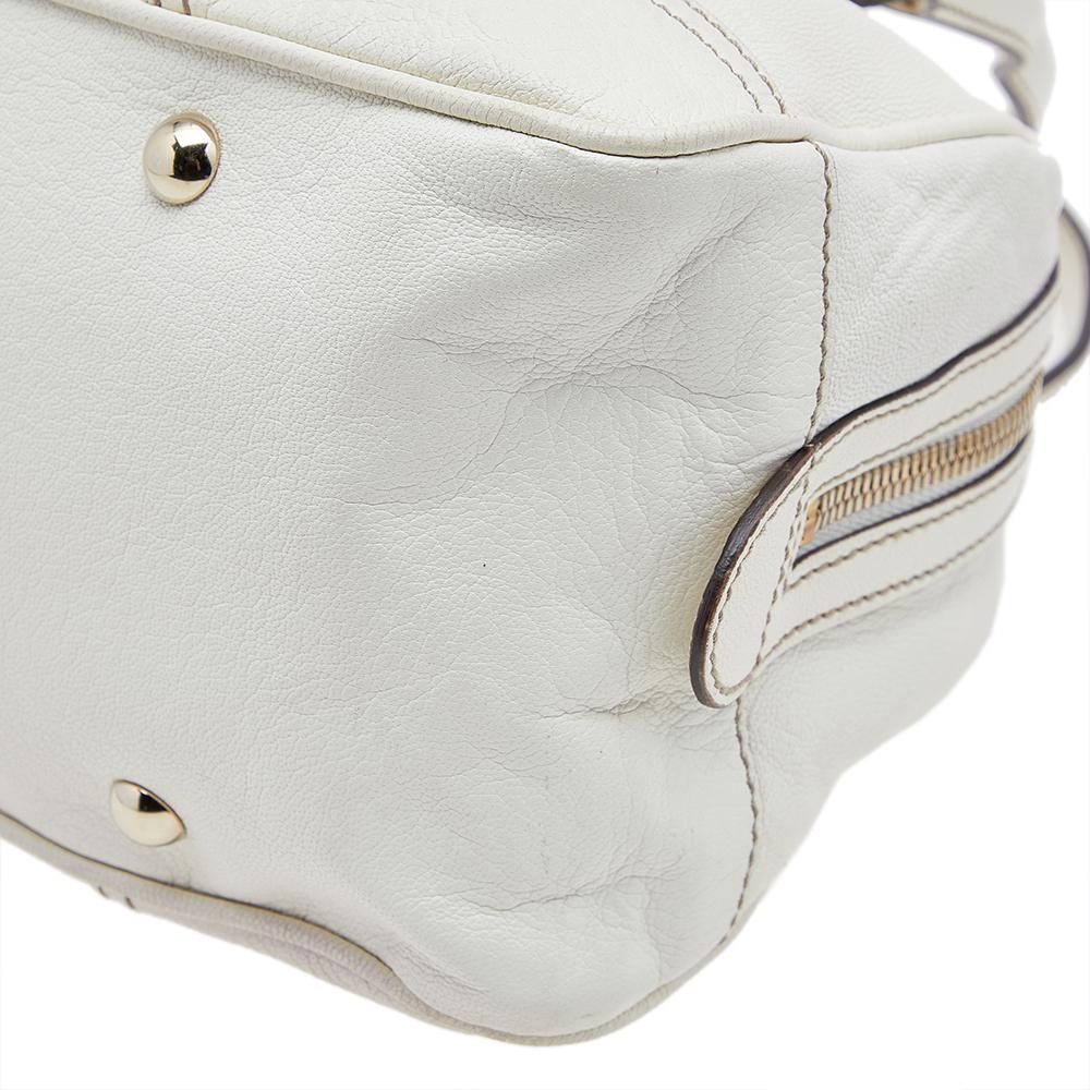 Gucci White Leather Web Bow Bowling Bag 4