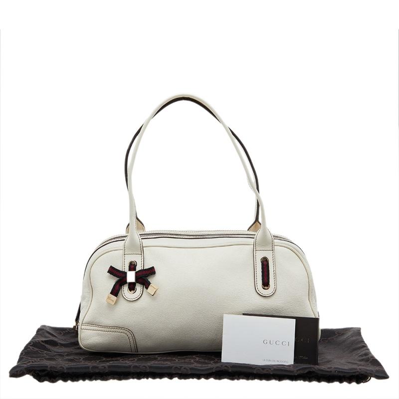 Gucci White Leather Web Bow Bowling Bag 5