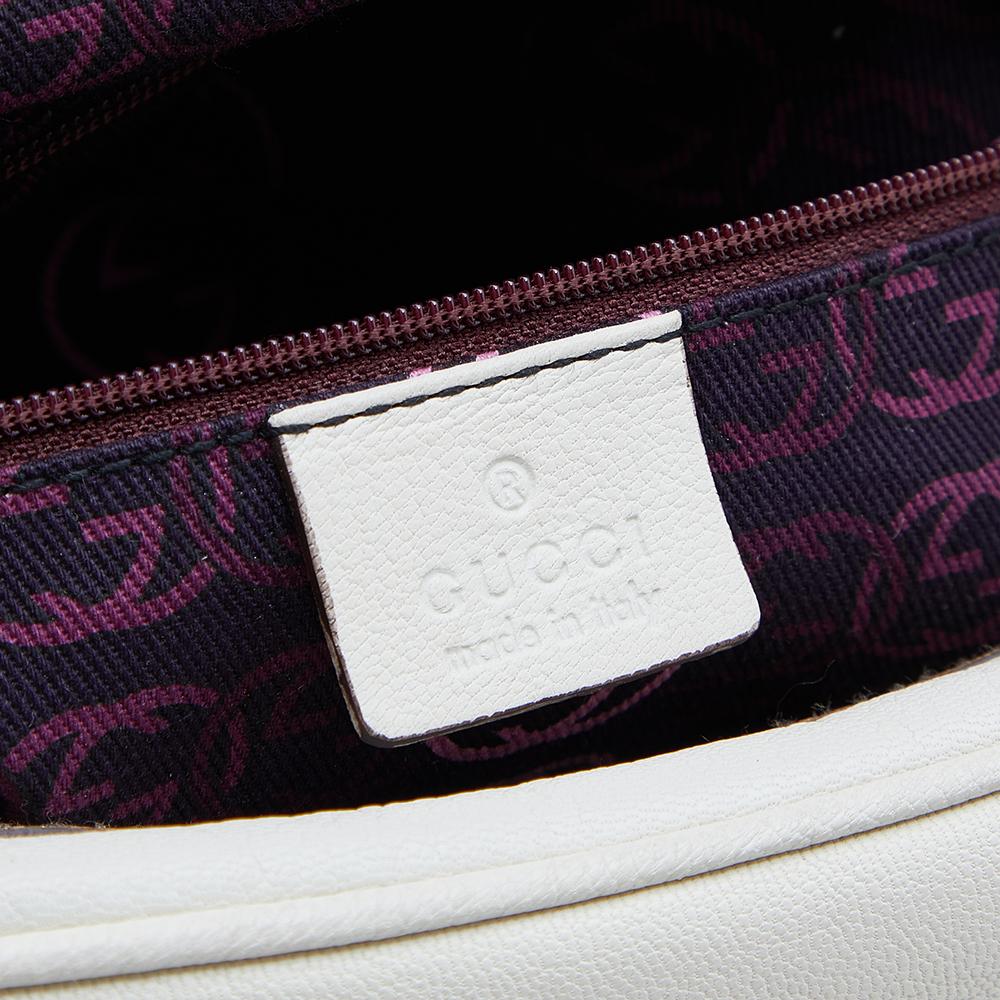 Gucci White Leather Web Bow Bowling Bag In Good Condition In Dubai, Al Qouz 2