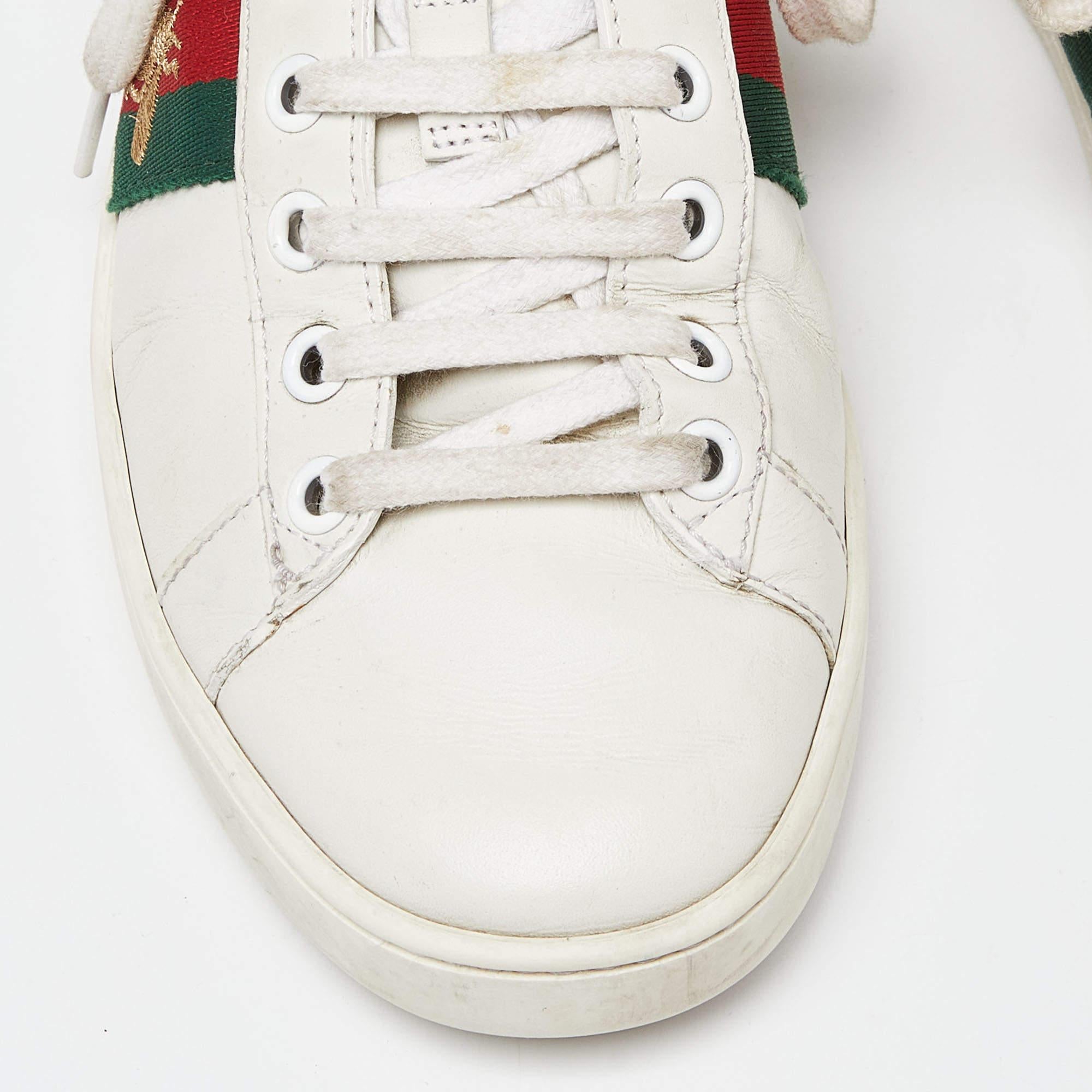 Gucci White Leather Web Detail Bee Embroidered Ace Low Top Sneakers Size 36.5 For Sale 1