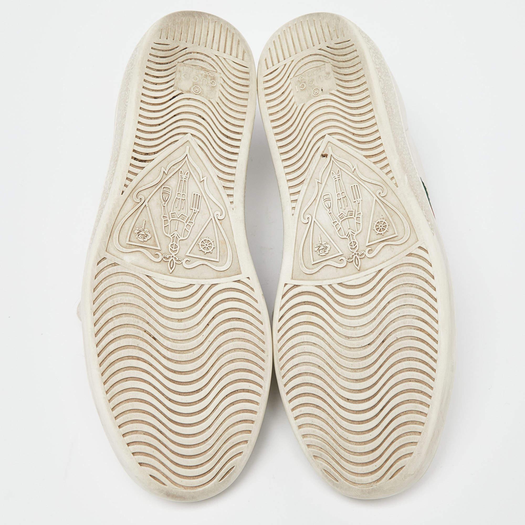 Gucci White Leather Web Detail Bee Embroidered Ace Low Top Sneakers Size 36.5 For Sale 3