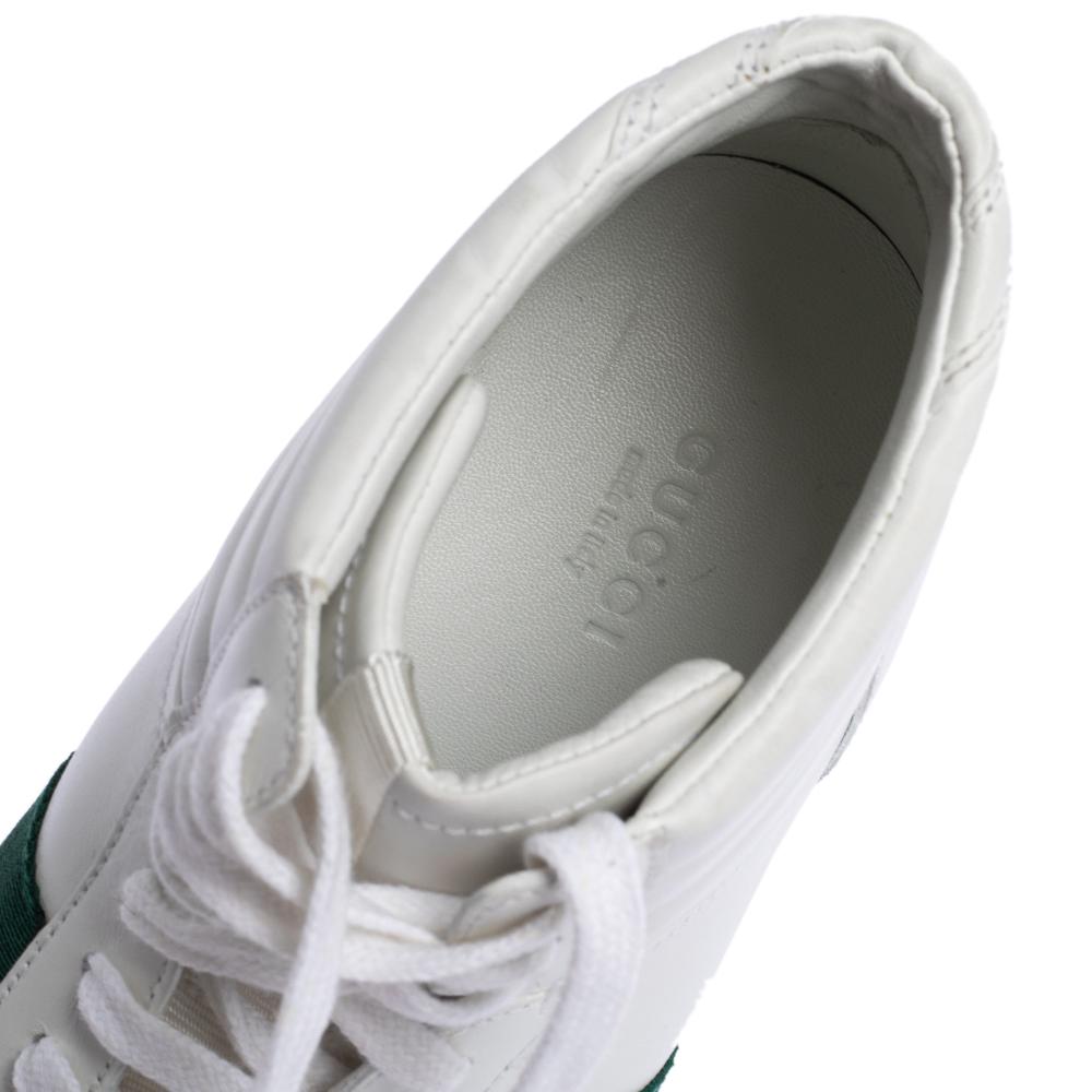 Gucci White Leather Web Detail High Top Sneakers Size 39 In Good Condition In Dubai, Al Qouz 2