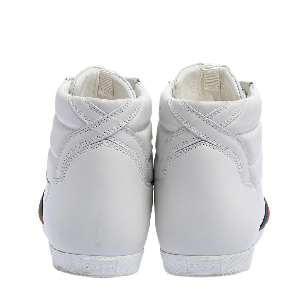 Women's Gucci White Leather Web Detail High Top Sneakers Size 39