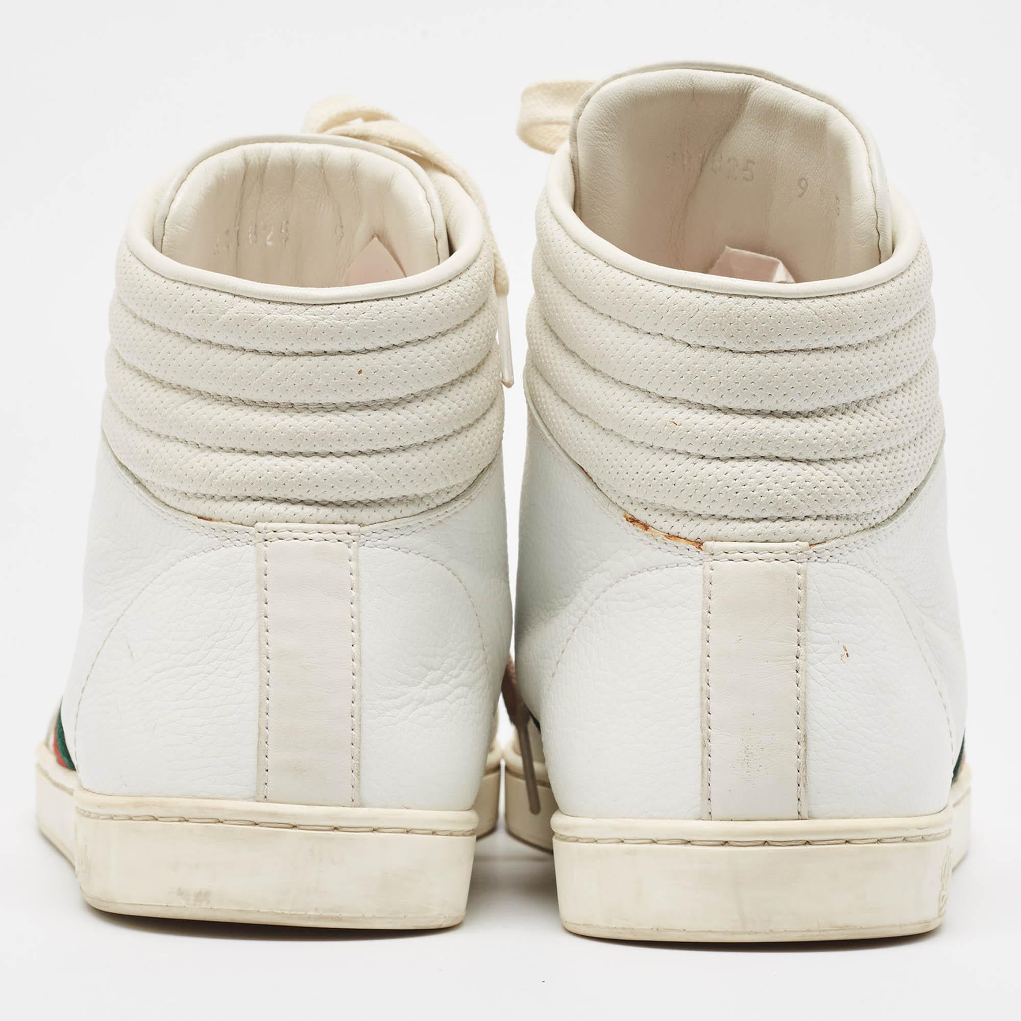 Gucci White Leather Web Detail High Top Sneakers Size 43 For Sale 1