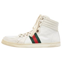 Gucci High Top-Turnschuhe aus weißem Leder mit Webdetails Größe 43