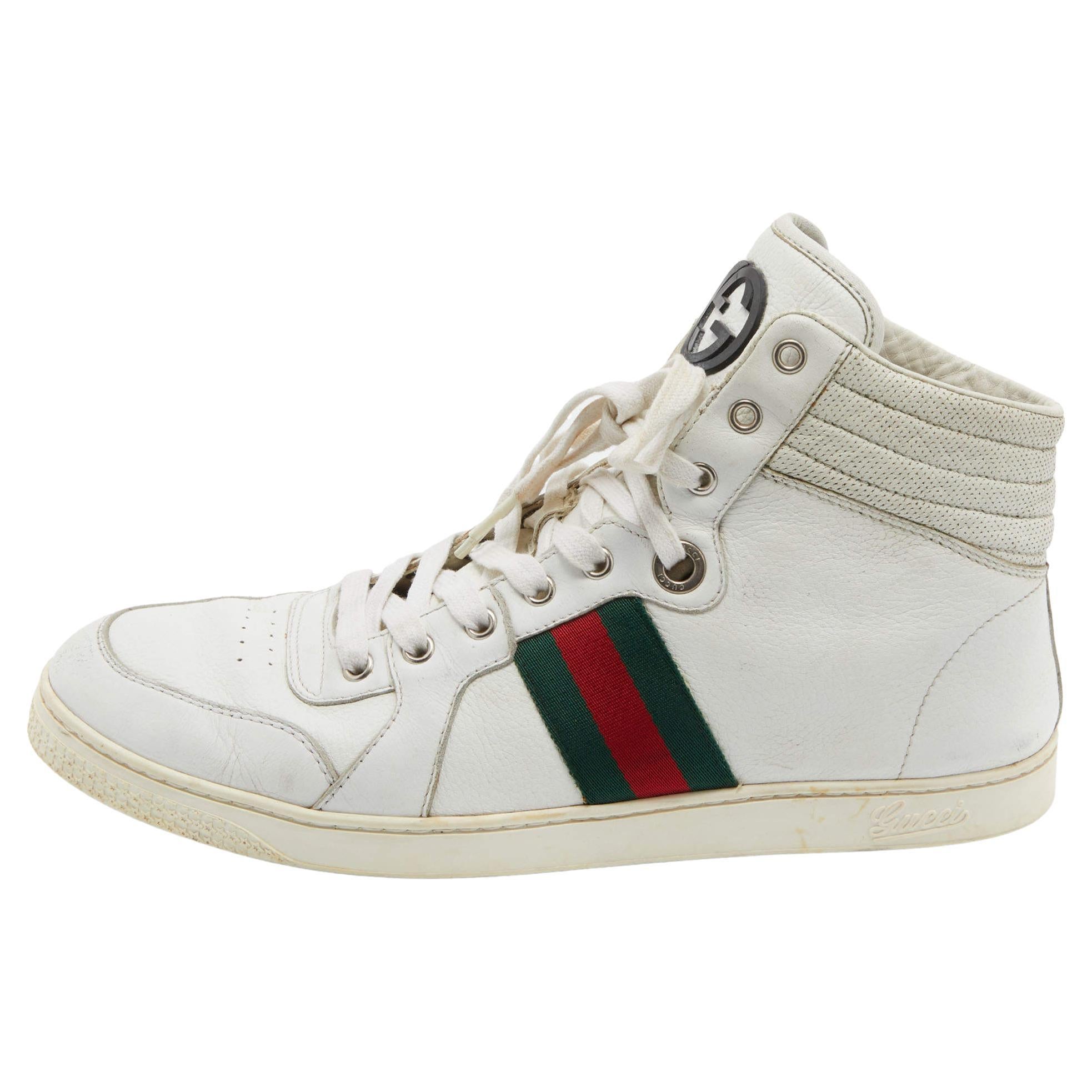 Gucci Grey Guccissima Leather Web High Top Sneakers Size 44.5 Gucci