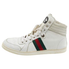 Gucci White Leather Web Detail High Top Sneakers Size 44.5