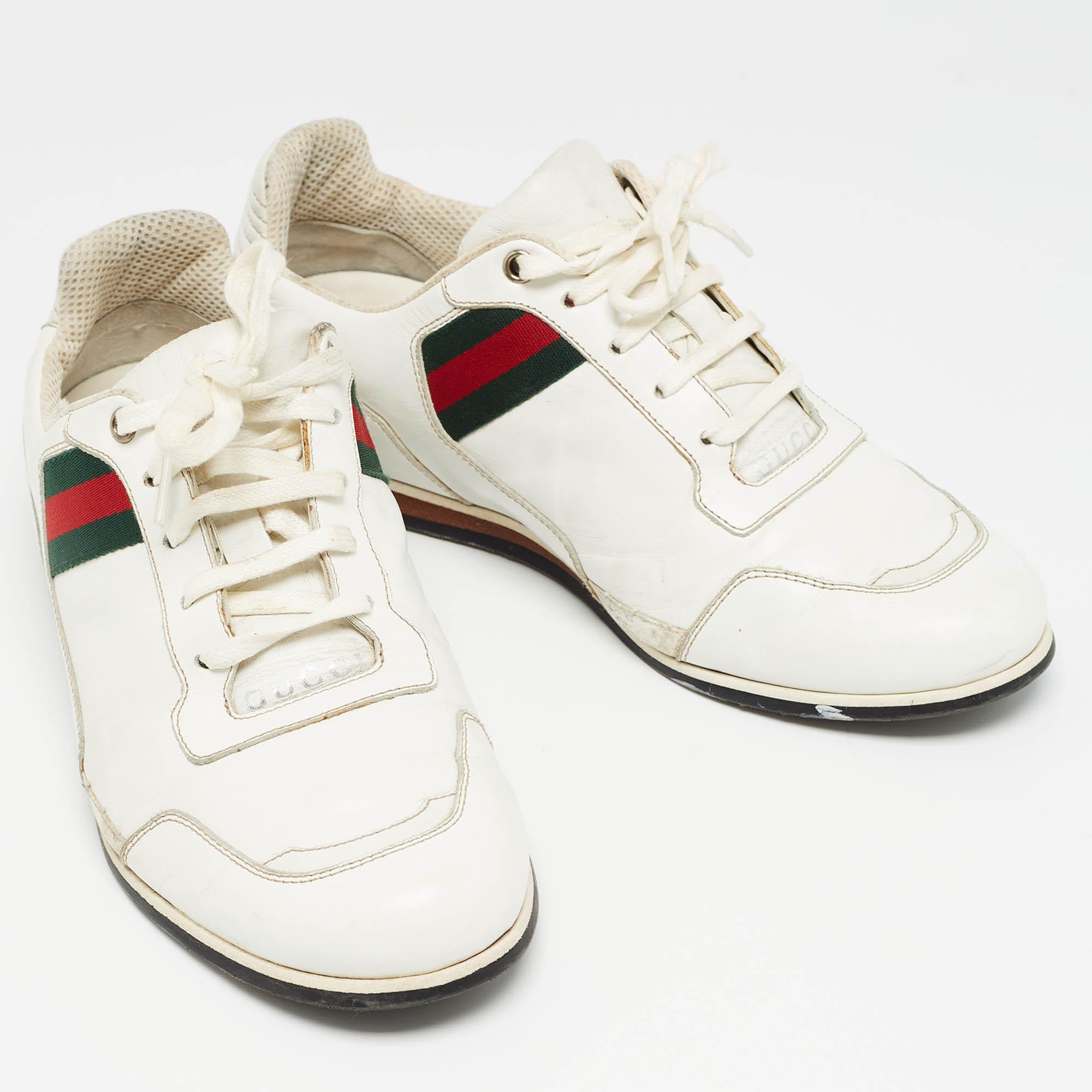 Gucci Weiß Leder Web Detail Low Top Turnschuhe Größe 41 Herren im Angebot