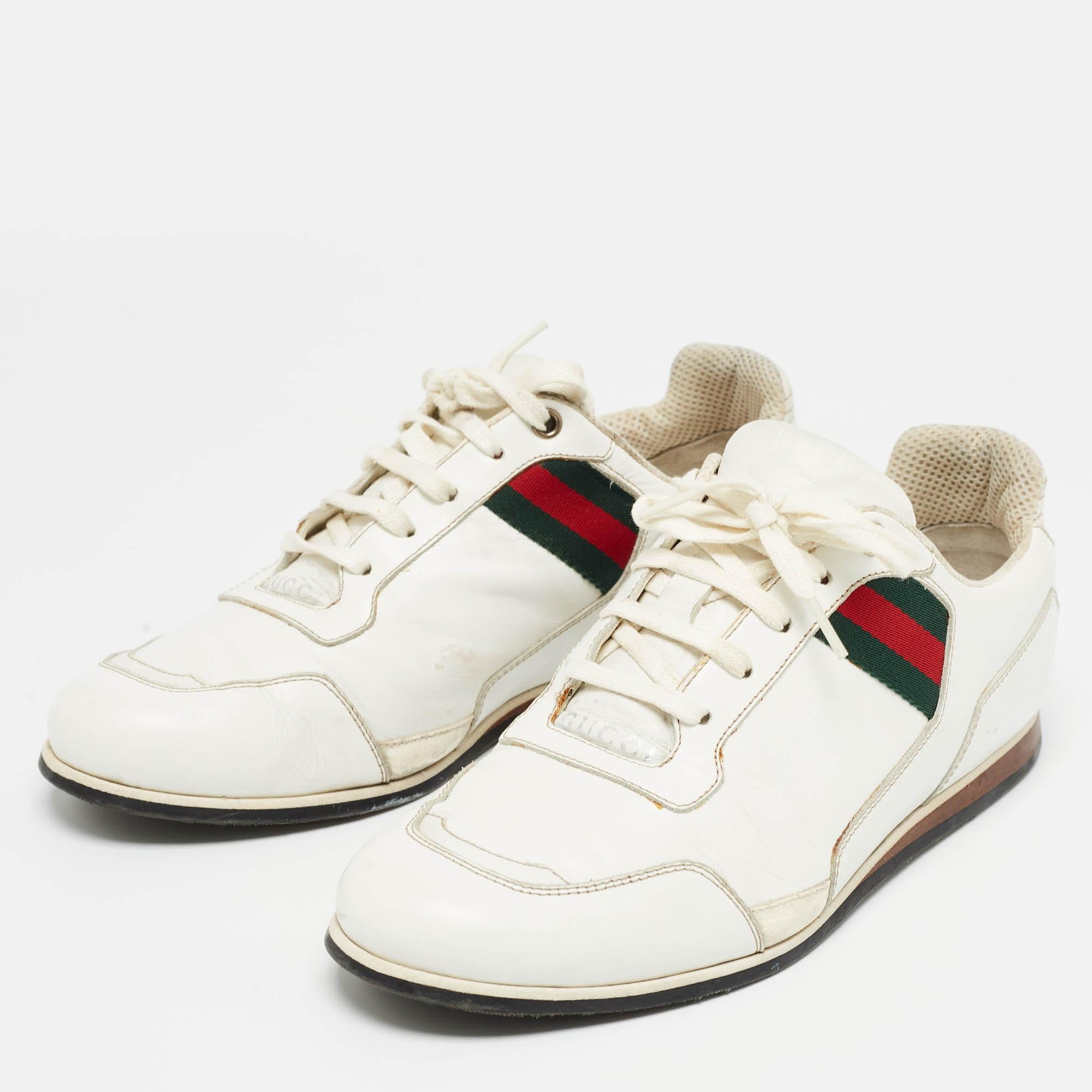 Gucci Weiß Leder Web Detail Low Top Turnschuhe Größe 41 im Angebot 2