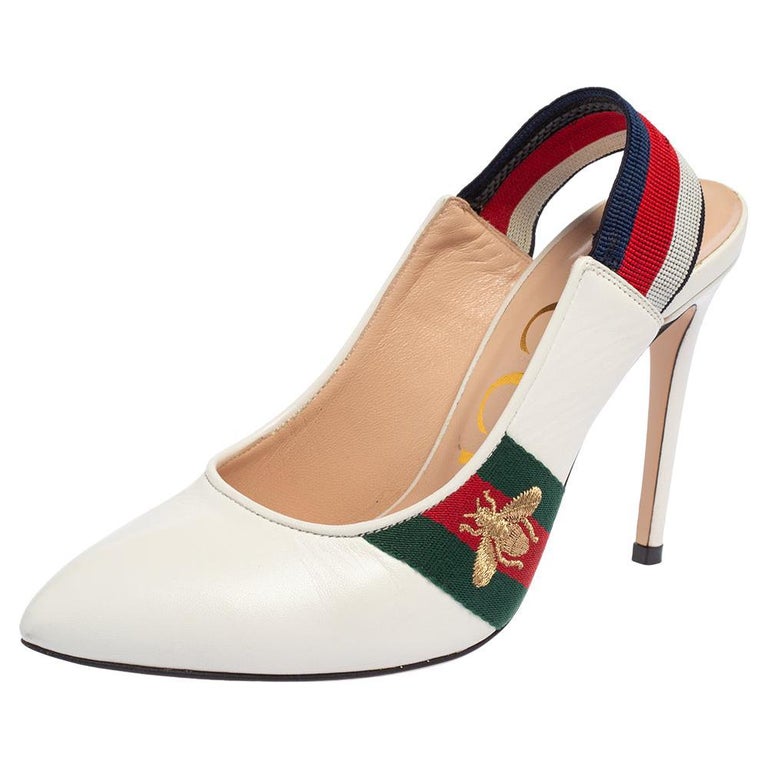 Gucci White Leather Web Detail Sylvie Slingback Pumps Size 36 at 1stDibs | gucci  white heels, slingback gucci, gucci sylvie slingback pump
