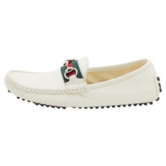 Gucci White Leather Web Horsebit Slip On Loafers Size 36.5