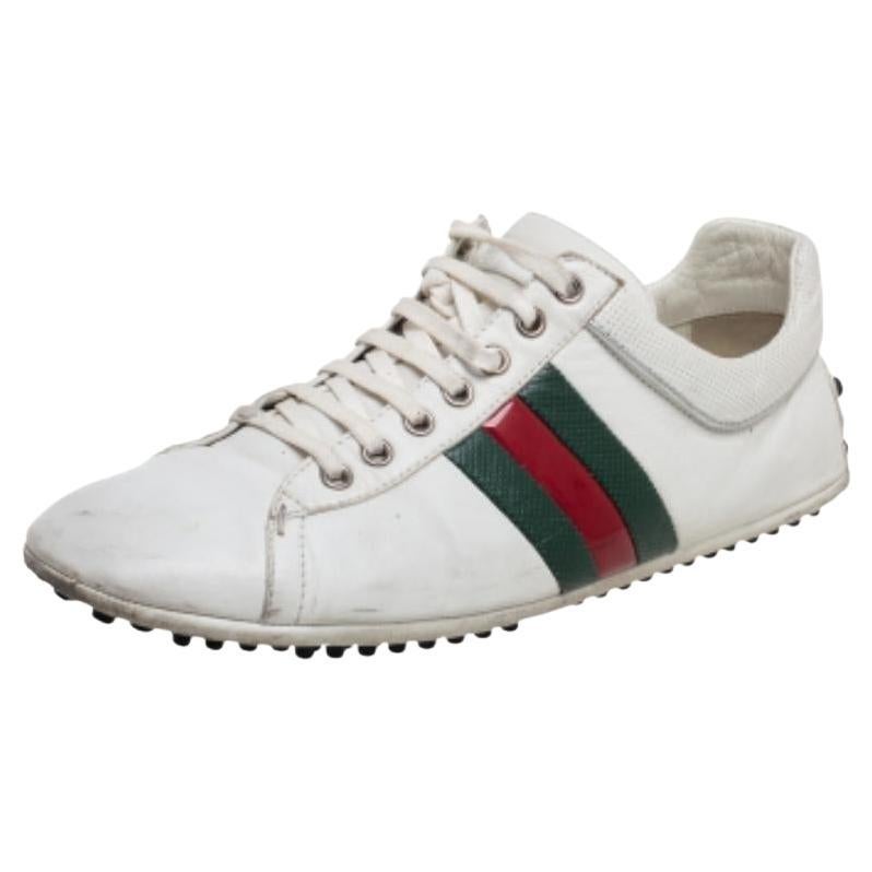 Gucci Weiße Leder Web-Spitzen-Turnschuhe Größe 42